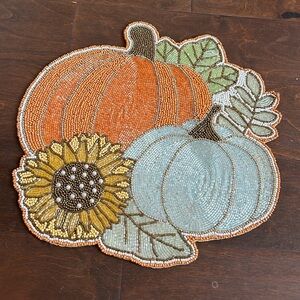 Tahari Beaded Placemat Charger New Pumpkin Sunflower Fall Thanksgiving